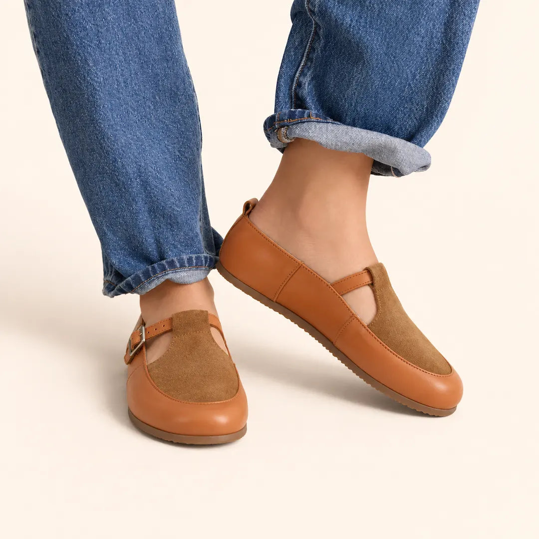 Grounding & Earthing Barefoot T-Strap Flats for Women