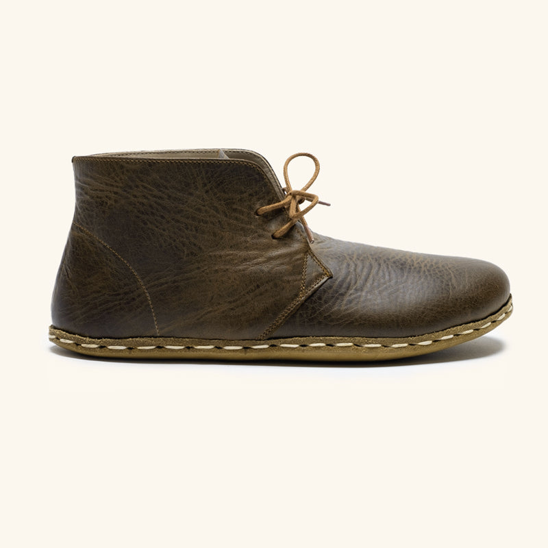 Earthing Boots Handmade with Cruelty-Free Dark Brown Top-Grain Leather and Water Buffalo Leather Soles Lace Up Unisex Side View 