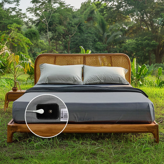 premium grounding sheets - Gray grounding sheets on a wooden bed set in a natural outdoor setting, human body, 